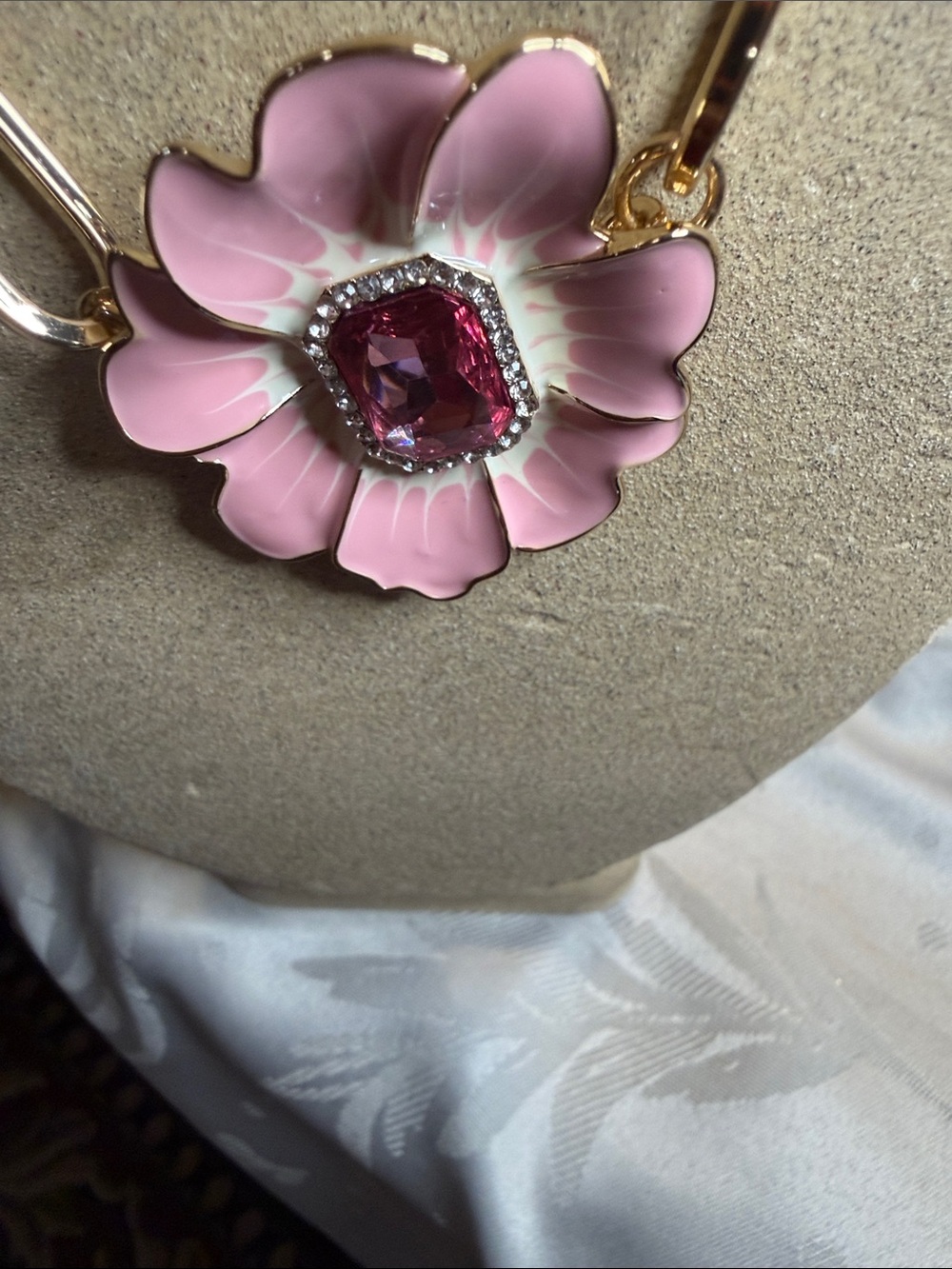 Gold Chain Pink Flower Pendant Necklace - Women's Jewelry - Picture 7 of 7